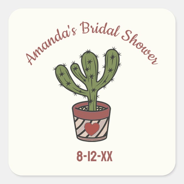 Customizable Cactus Theme Bridal Shower Sticker (Front)