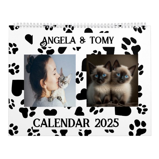 Customizable Calendar with Black Paw Print Pattern (Cover)