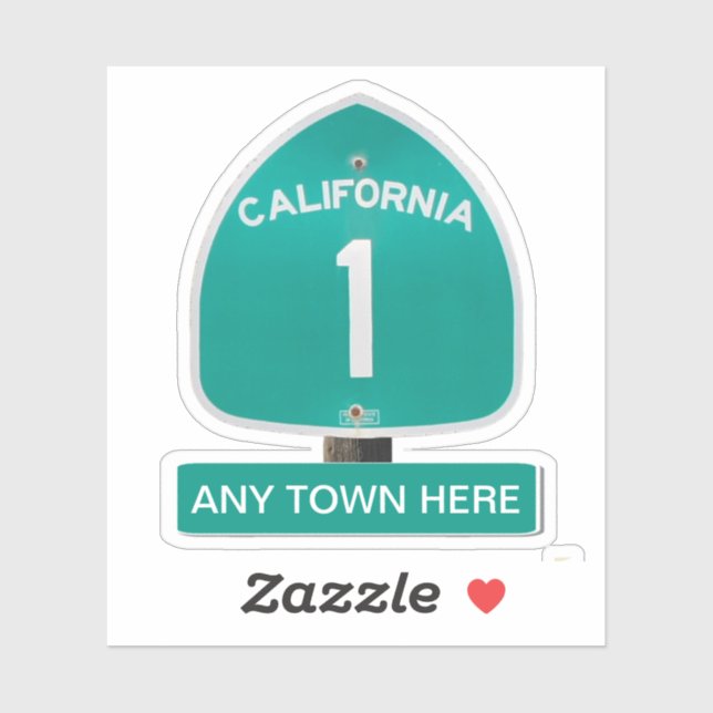 Customizable California Highway 1 with ANY TOWN Sticker (Sheet)