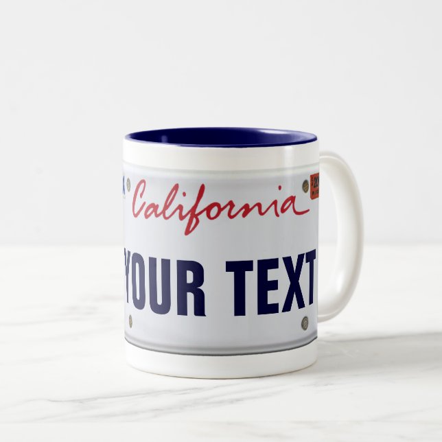 (Customizable) California License Plate Two-Tone Coffee Mug (Front Right)