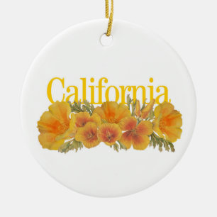 Customizable California Ornament with Poppies