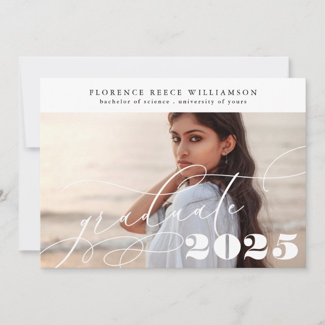 Customizable Calligraphy Photo College Graduation Announcement (Front)