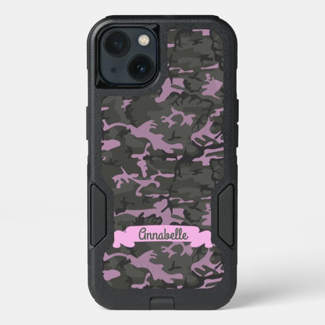Customizable Camo with Pink Otterbox iPhone Case (Back)