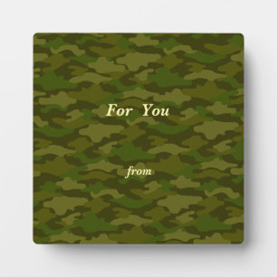 Customizable camouflage khaki photo plaque with te
