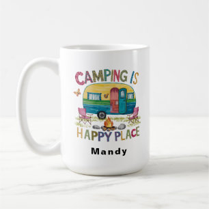 Customizable Camper "Camping is Happy Place" Coffee Mug