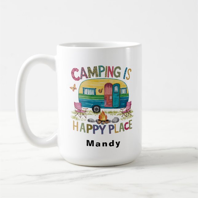 Customizable Camper "Camping is Happy Place" Coffee Mug (Left)