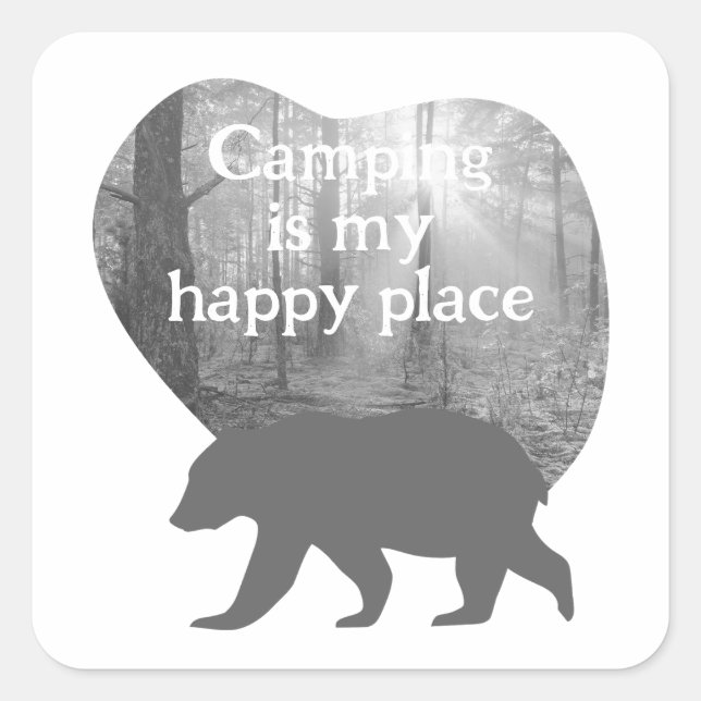 Customizable "Camping is my happy place"  Square Sticker (Front)