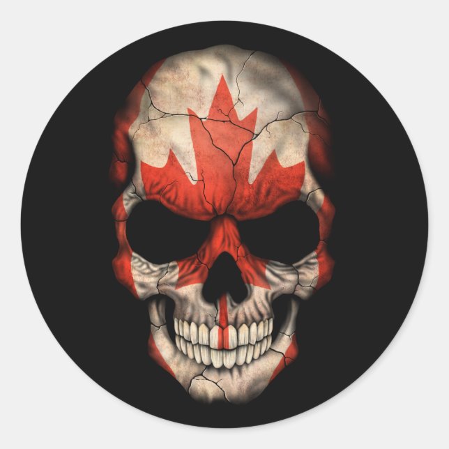 Customizable Canadian Flag Skull Classic Round Sticker (Front)