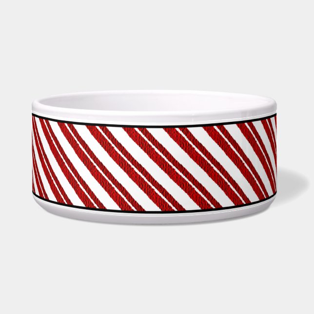 Customizable Candy Cane Striped Holiday Pet Bowl (Front)