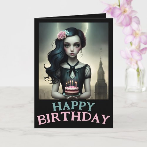 customizable card sweet girl with birthday cake