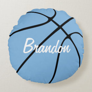 Customizable Carolina Blue Basketball Round Throw Pillow