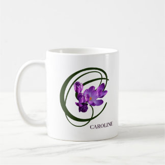 Customizable Caroline name purple flowers trendy  Coffee Mug