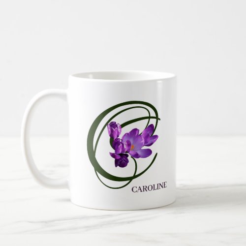 Customizable Caroline name purple flowers trendy  Coffee Mug