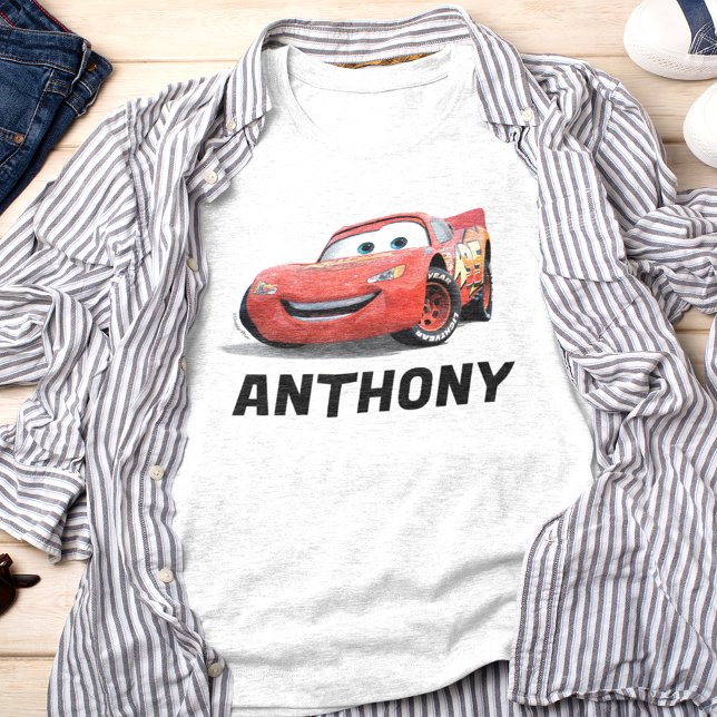 Customizable Cars' Lightning McQueen Tri-Blend Shirt (Shirt on bench)