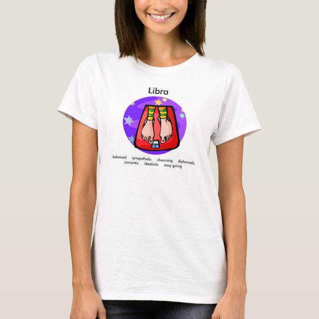 Customizable Cartoon Libra Scales traits Zodiac T-Shirt (Front)
