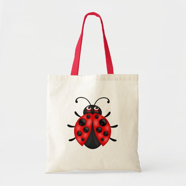 Customizable Cartoon Red Ladybug Canvas Tote Bag (Front)