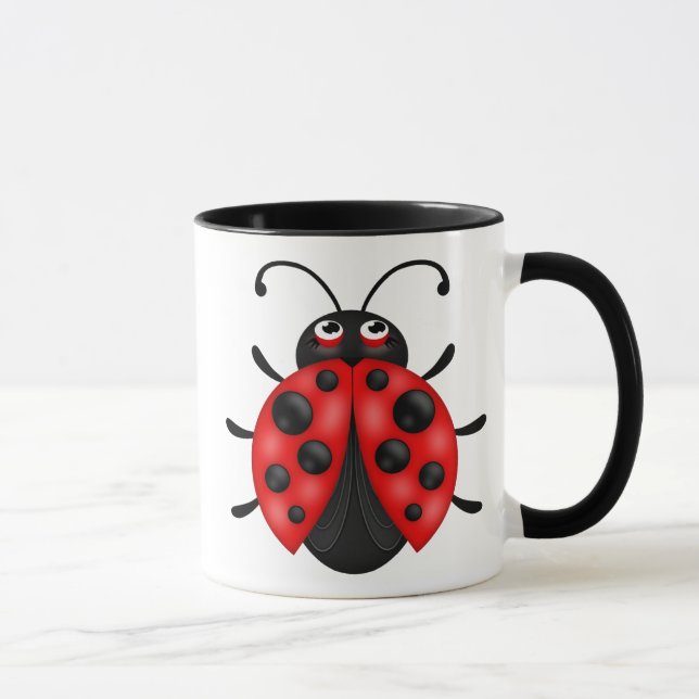 Customizable Cartoon Red Ladybug Drinkware Mug (Right)