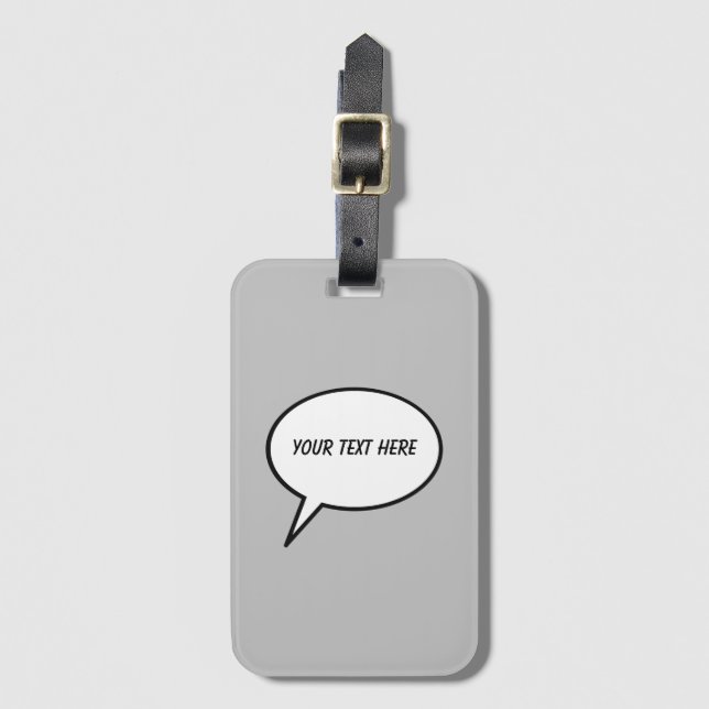 customizable cartoon speech balloon gray luggage tag (Front Vertical)