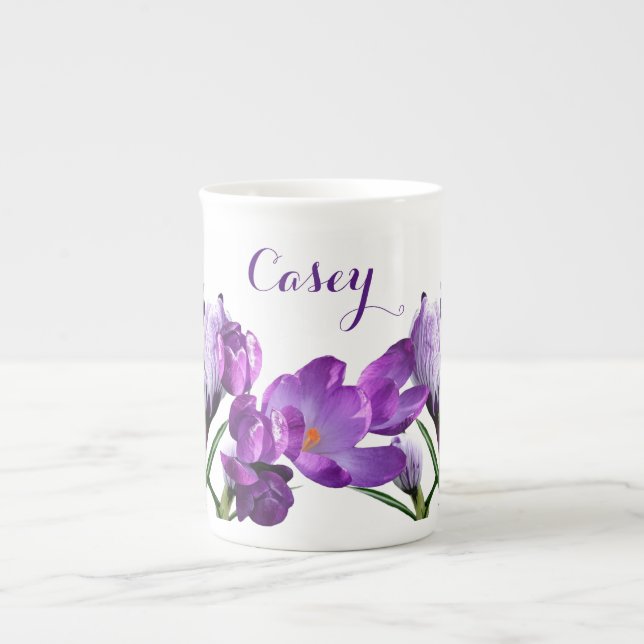 Customizable Casey name pretty purple flower girly Bone China Mug (Front)