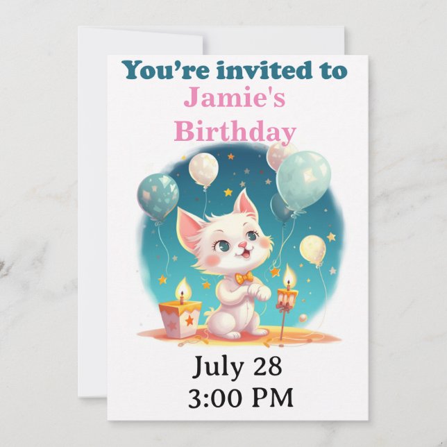 Customizable Cat Birthday Party Invitation (Front)