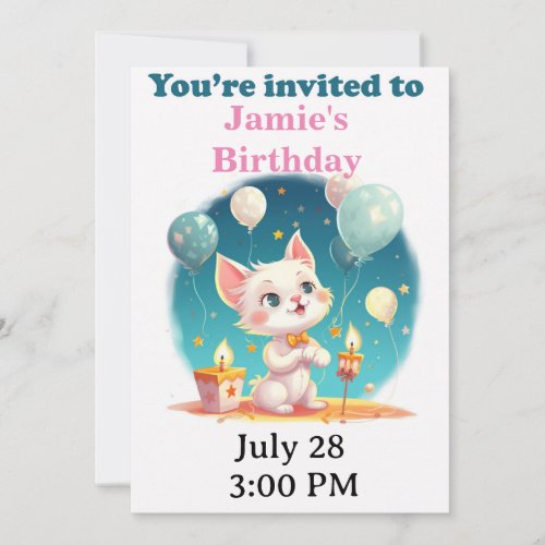 Customizable Cat Birthday Party Invitation