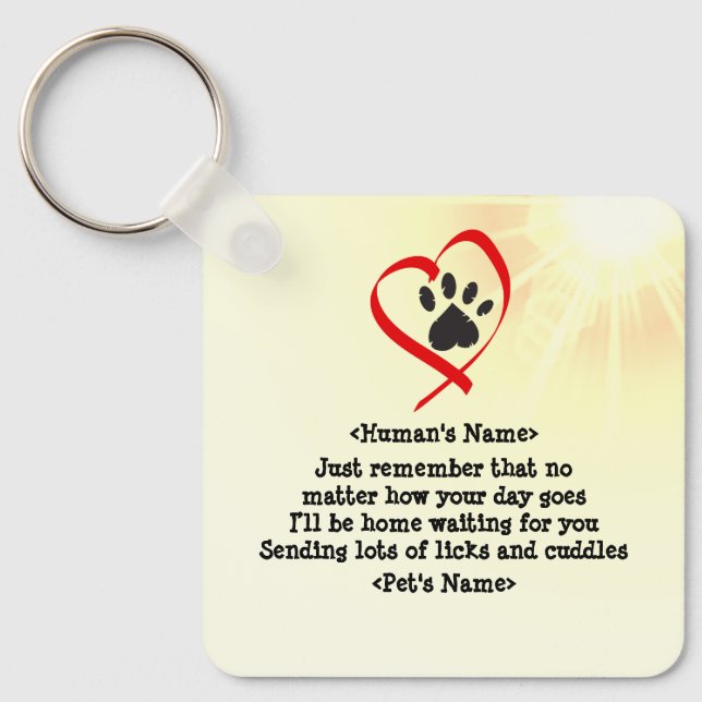 Customizable cat dog pet cheerful message keychain (Front)