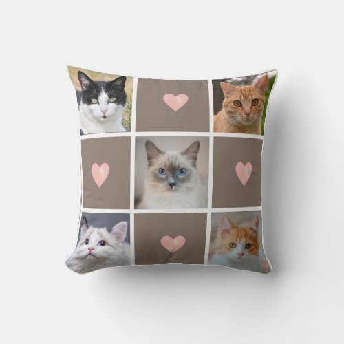 Customizable Cat  Dog Photos  Hearts on Beige Throw Pillow