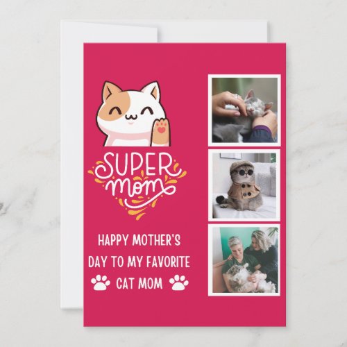 Customizable Cat Mom Mothers Day Card with 3 Pics