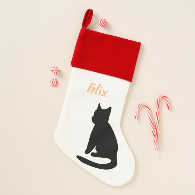 Customizable Cat Silhouette Christmas Stocking (Front)