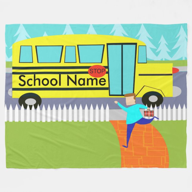 Customizable Catching School Bus Fleece Blanket (Front (Horizontal))