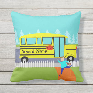 Customizable Catching School Bus Outdoor Pillow