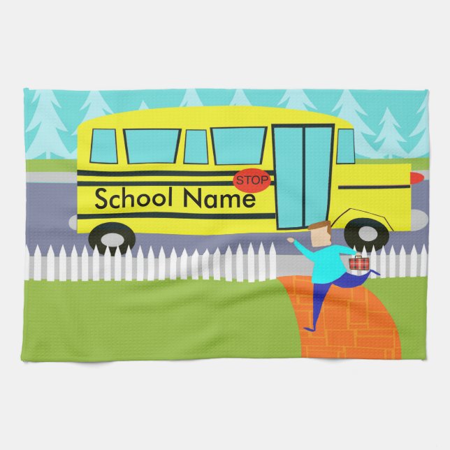 Customizable Catching the School Bus Kitchen Towel (Horizontal)