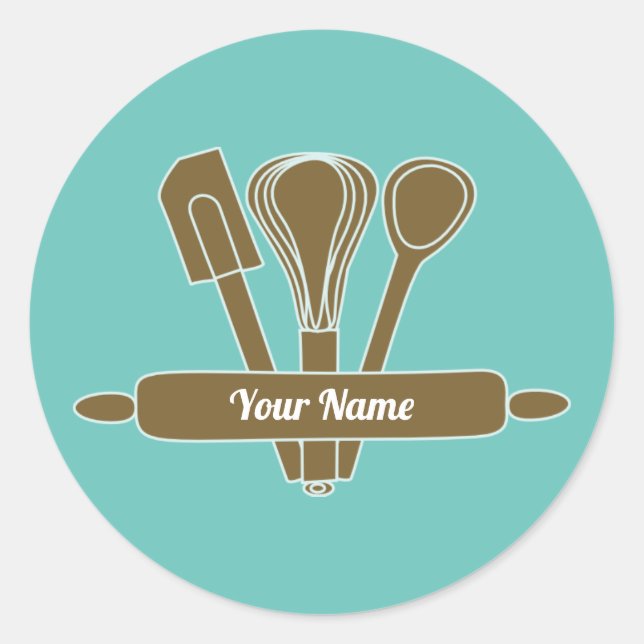 Customizable caterer cook baker teal classic round sticker (Front)