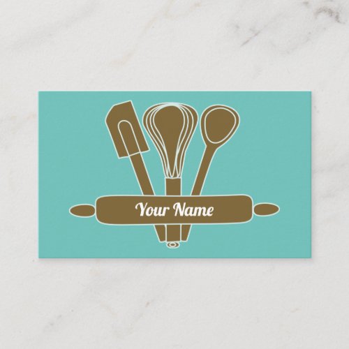 Customizable caterer cook baker teal v1 business card