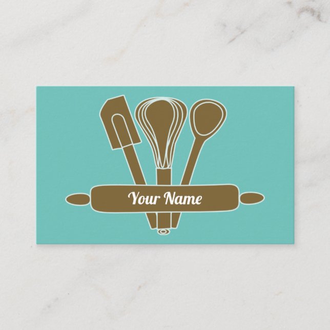 Customizable caterer cook baker teal v1 business card (Front)