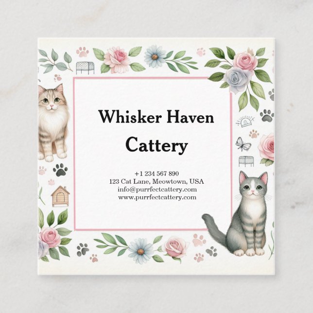 Customizable Cattery Business Card With Cat Motif (Front)