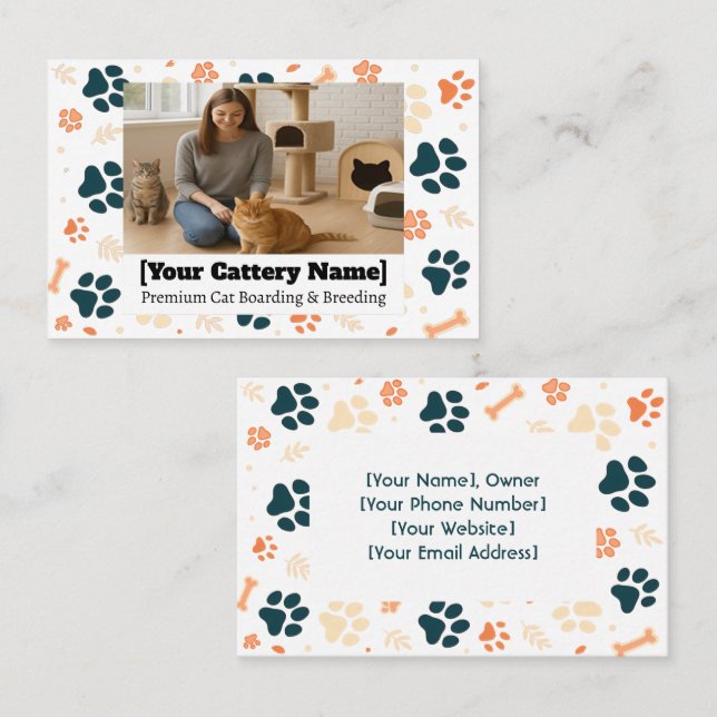 Customizable Cattery Business Card with Photo (Front/Back)