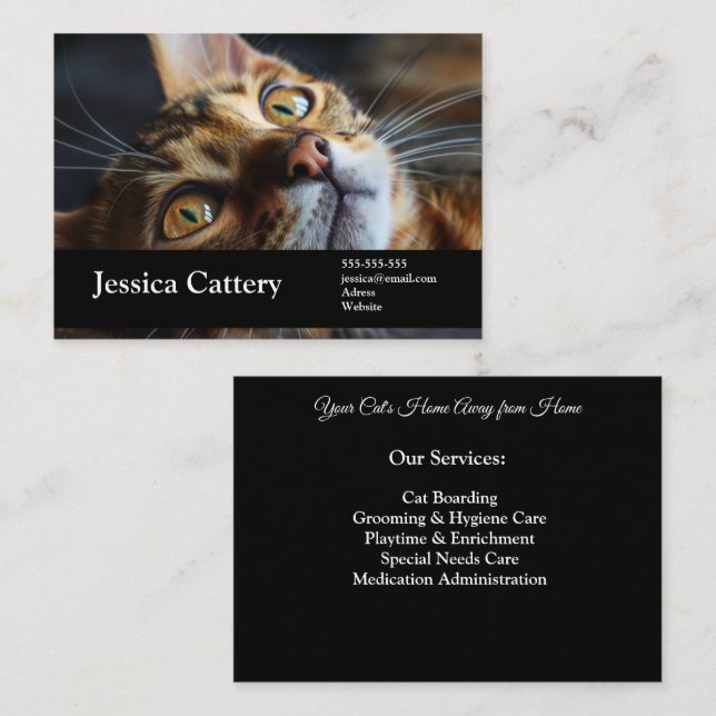 Customizable Cattery Photo, Name, Services Business Card (Front/Back)