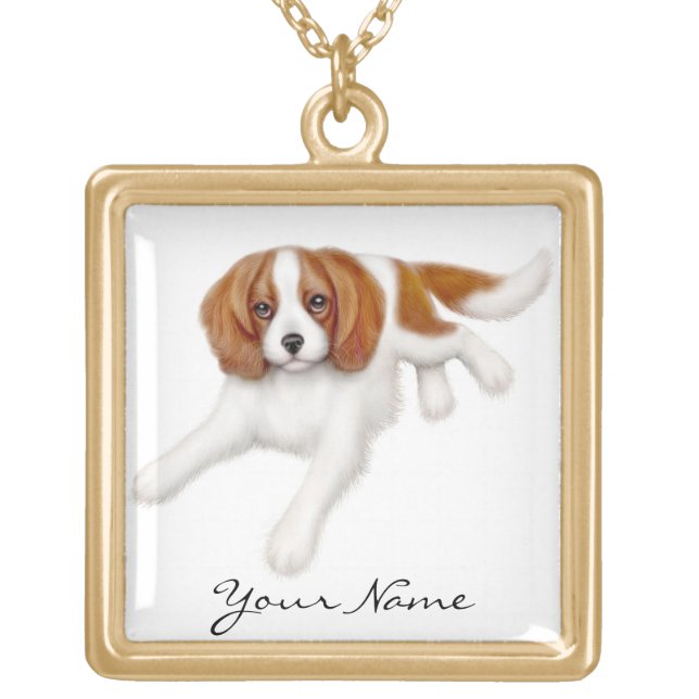 Customizable Cavalier King Charles Spaniel Necklac Gold Plated Necklace (Front)