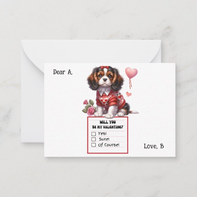 Customizable Cavalier King Charles Valentine Note  (Front)