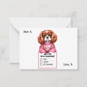 Customizable Cavalier King Charles Valentine Note  Card