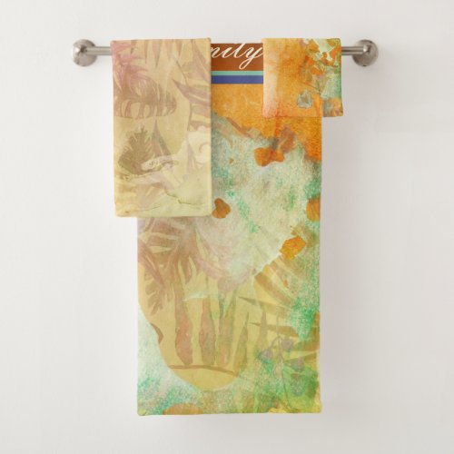Customizable Cave draws gradient brown greenblue Bath Towel Set