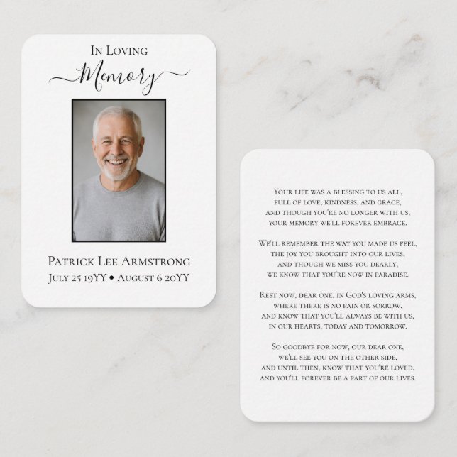 Customizable Celebration of Life Card with Photo (Front/Back)