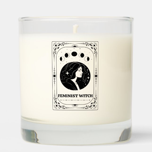 Customizable Celestial Moon Tarot Feminist Witch Scented Candle (Front)