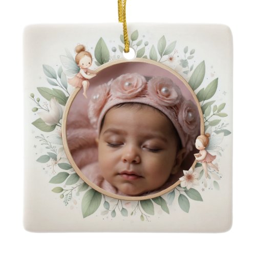 Customizable Ceramic Ornament with Fairy Frame