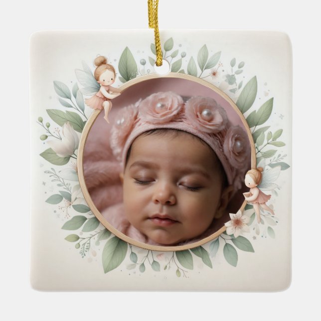 Customizable Ceramic Ornament with Fairy Frame (Front)