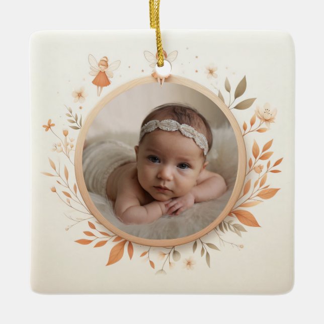 Customizable Ceramic Ornament with Fairy Frame (Front)