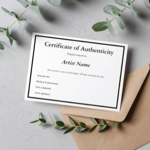 Customizable Certificate of Authenticity for Art Thank You Card