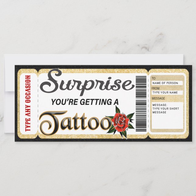 Customizable Certificate Tattoo Gift Ticket Invitation (Front)