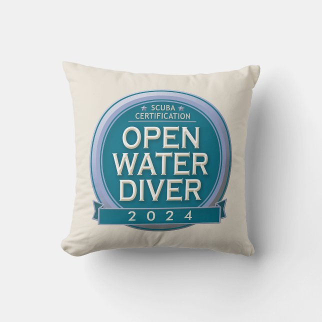 Customizable Certified Open Water Diver Throw Pillow (Front)
